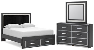 Zuraleus Queen Upholstered Panel Platform Storage Bed, Dresser and Mirror