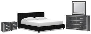 Zuraleus King Upholstered Bed, Dresser, Mirror and 2 Nightstands