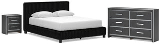 Zuraleus Queen Upholstered Bed, Dresser and Nightstand