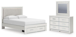 Zuraleus Queen Upholstered Panel Platform Storage Bed, Dresser and Mirror