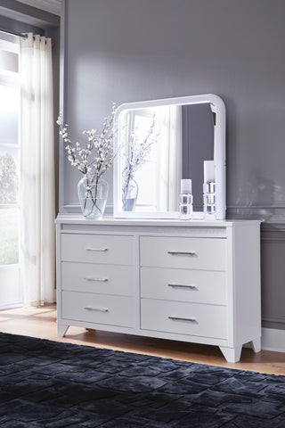 Jarlee Queen Upholstered Panel Bed, Dresser, Mirror, Chest and 2 Nightstands