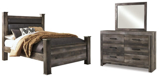 Wynnlow Queen Upholstered Poster Bed, Dresser and Mirror