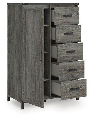 Frandern Full Bookcase Panel Bed with Storage, Dresser, Mirror and Chest