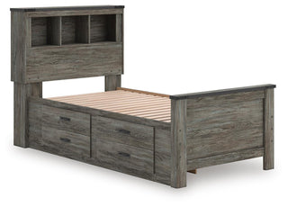 Frandern Twin Bookcase Bed with Storage, Dresser and Mirror