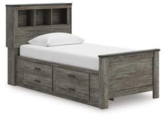 Frandern Twin Bookcase Bed with Storage, Dresser and Mirror