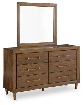 Lyncott California King Upholstered Bed, Dresser and Mirror