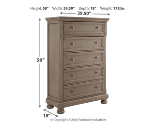 Lettner King Panel Bed, Dresser, Mirror, Chest and 2 Nightstands