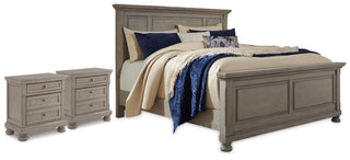 Lettner California King Panel Bed and 2 Nightstands