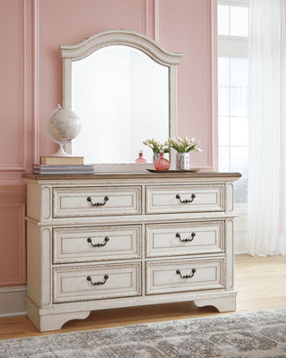 Realyn Full Panel Bed, Dresser, Mirror, 3-Piece Vanity and Nightstand