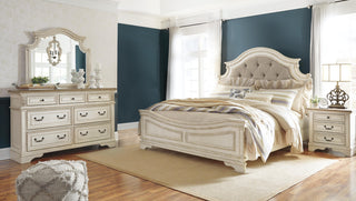 Realyn Queen Bed with Mirrored Dresser and Nightstand