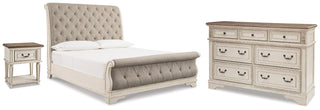 Realyn King Upholstered Sleigh Bed, Dresser and Nightstand