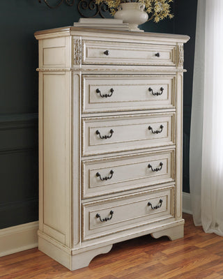 Realyn Queen Upholstered Panel Bed and Chest