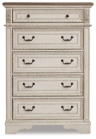 Realyn Queen Upholstered Storage Bed, Dresser, Chest and Nightstand