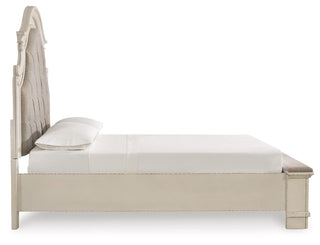 Realyn Queen Upholstered Storage Bed, Dresser, Chest and Nightstand