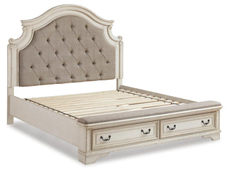 Realyn King Storage Bed, Dresser, Mirror and Nightstand