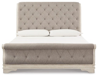 Realyn Queen Upholstered Sleigh Bed and Chest