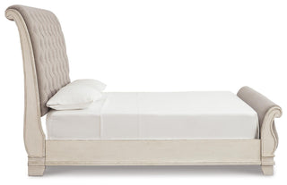 Realyn King Upholstered Sleigh Bed, Dresser, Mirror and 2 Nightstands