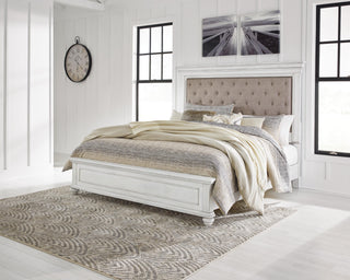 Kanwyn Queen Upholstered Panel Bed, Dresser, Mirror, and Nightstand