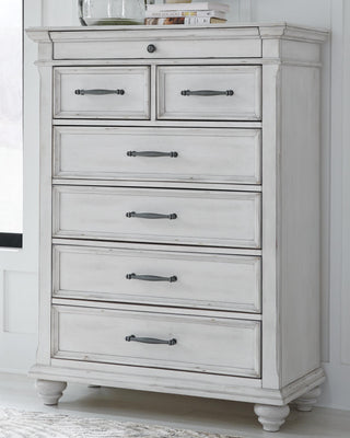 Kanwyn King Upholstered Panel Bed, Dresser, Mirror and Chest