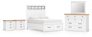 Ashbryn Queen Panel Storage Bed, Dresser, Mirror and 2 Nightstands