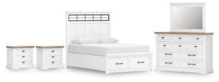 Ashbryn King Panel Bed, Dresser, Mirror and 2 Nightstands