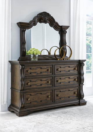 Maylee California King Upholstered Bed, Dresser and Mirror