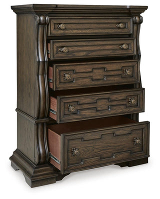 Maylee King Panel Bed, Dresser, Mirror, Chest and Nightstand