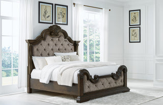 Maylee King Upholstered Bed, Dresser, Mirror and 2 Nightstands