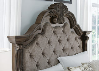 Maylee California King Upholstered Bed, Dresser and Mirror