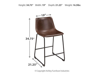 Centiar Upholstered Barstool (2/CN) Faux Leather - Brown, Counter Height