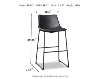 Centiar Upholstered Barstool (2/CN) Faux Leather - Black, Pub/Bar Height