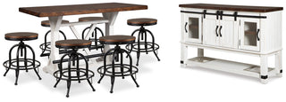 Valebeck Counter Height Dining Table, 6 Barstools and Server