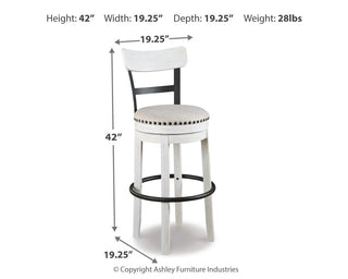 Valebeck UPH Swivel Barstool (1/CN) - White, Pub/Bar Height
