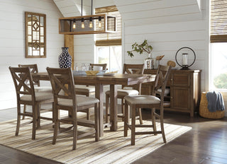 Moriville Counter Height Extension Table and 8 Barstools