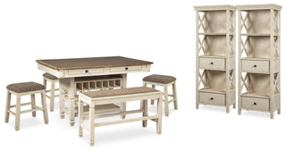 Bolanburg Counter Height Dining Table, 4 Stools, Bench and 2 Display Cabinets