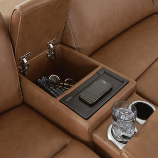 Magic Man 2-Piece Power Reclining Sectional Loveseat with Console Leather