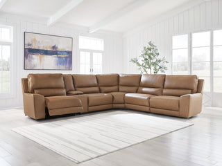 DeepWakes 6-Piece Reclining Sectional with Storage Console Leather