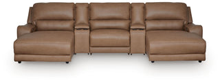 DeepWakes 5-Piece Reclining Sectional with Double Chaise and Storage Consoles Leather