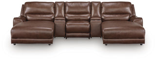 DeepWakes 5-Piece Reclining Sectional with Double Chaise and Storage Consoles Leather