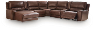 DeepWakes 7-Piece Reclining Sectional with Chaise and Storage Consoles Leather