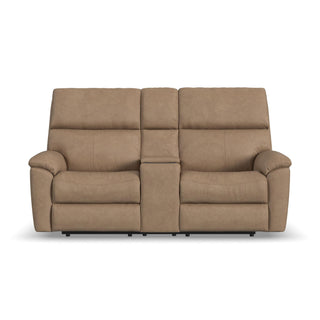 Porter Leather Power Reclining Loveseat with Console, Power Headrest, & Lumbar