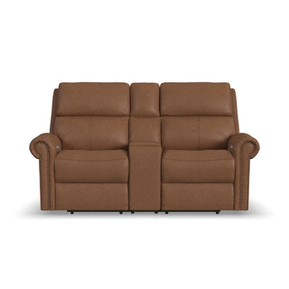 Bernard Leather Power Reclining Loveseat with Console, Power Headrests & Lumbar