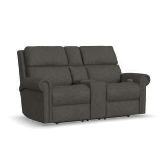 Bernard Leather Power Reclining Loveseat with Console, Power Headrests & Lumbar