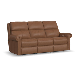 Bernard Leather Power Reclining Sofa with Console, Power Headrests & Lumbar