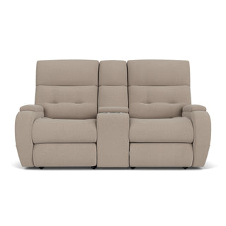 Strait Leather Power Reclining Loveseat with Console & Power Headrests
