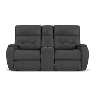 Strait Leather Power Reclining Loveseat with Console & Power Headrests