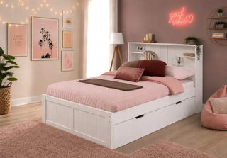 Innovations Newport Full Bookcase Platform Bed in White with under bed chests