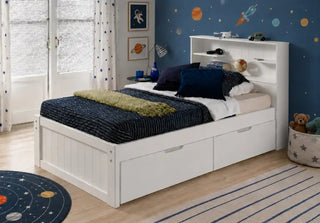 Innovations Newport Twin Bookcase Platform Bed in White with under bed chests