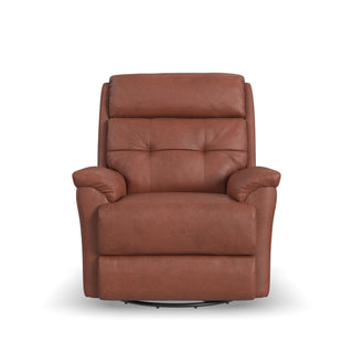 Sophisticated Leather Power Swivel Gliding Recliner with Power Headrest & Lumbar